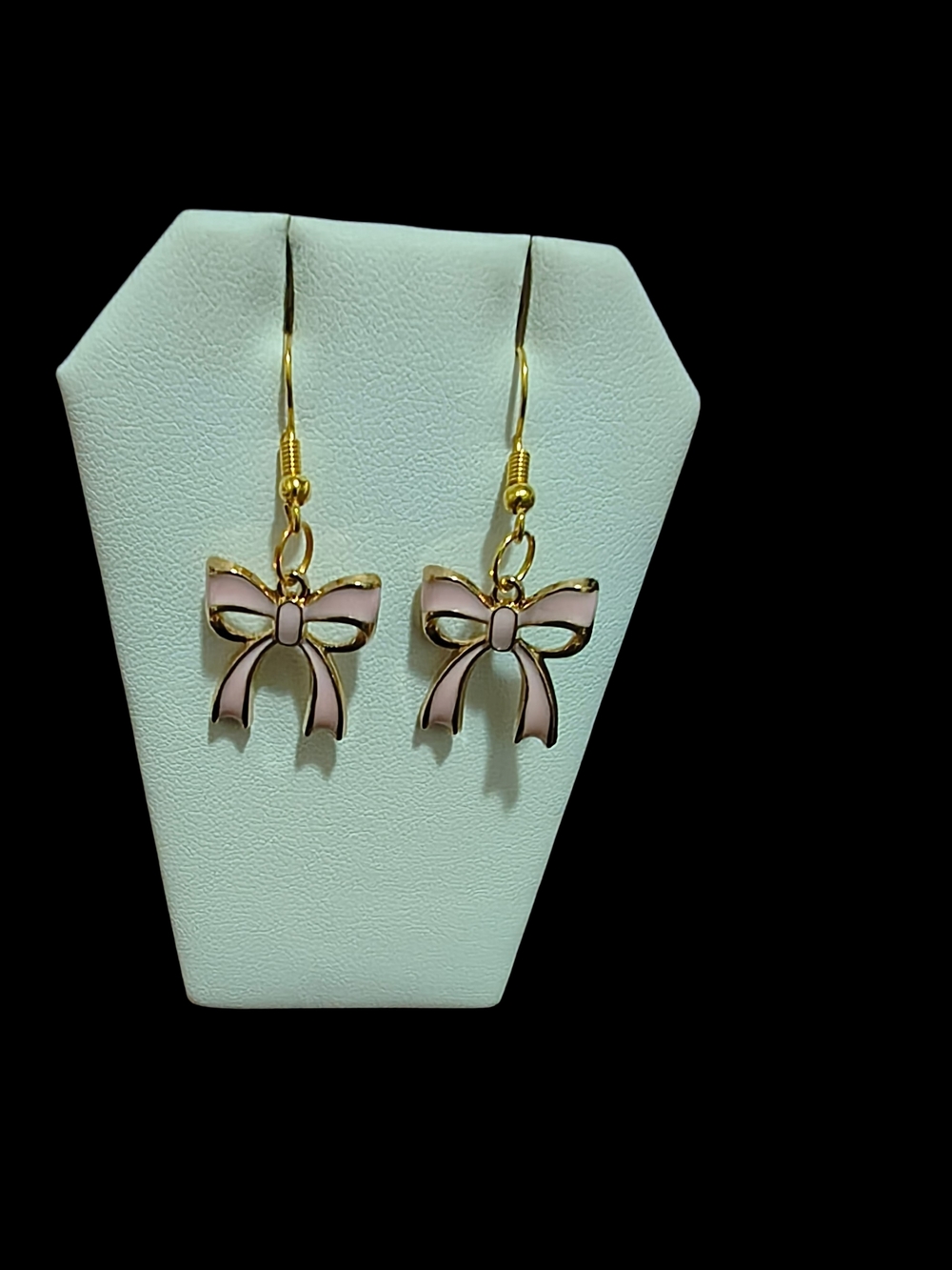 Hand Crafted Gold & Pink Bow Drop Earrings